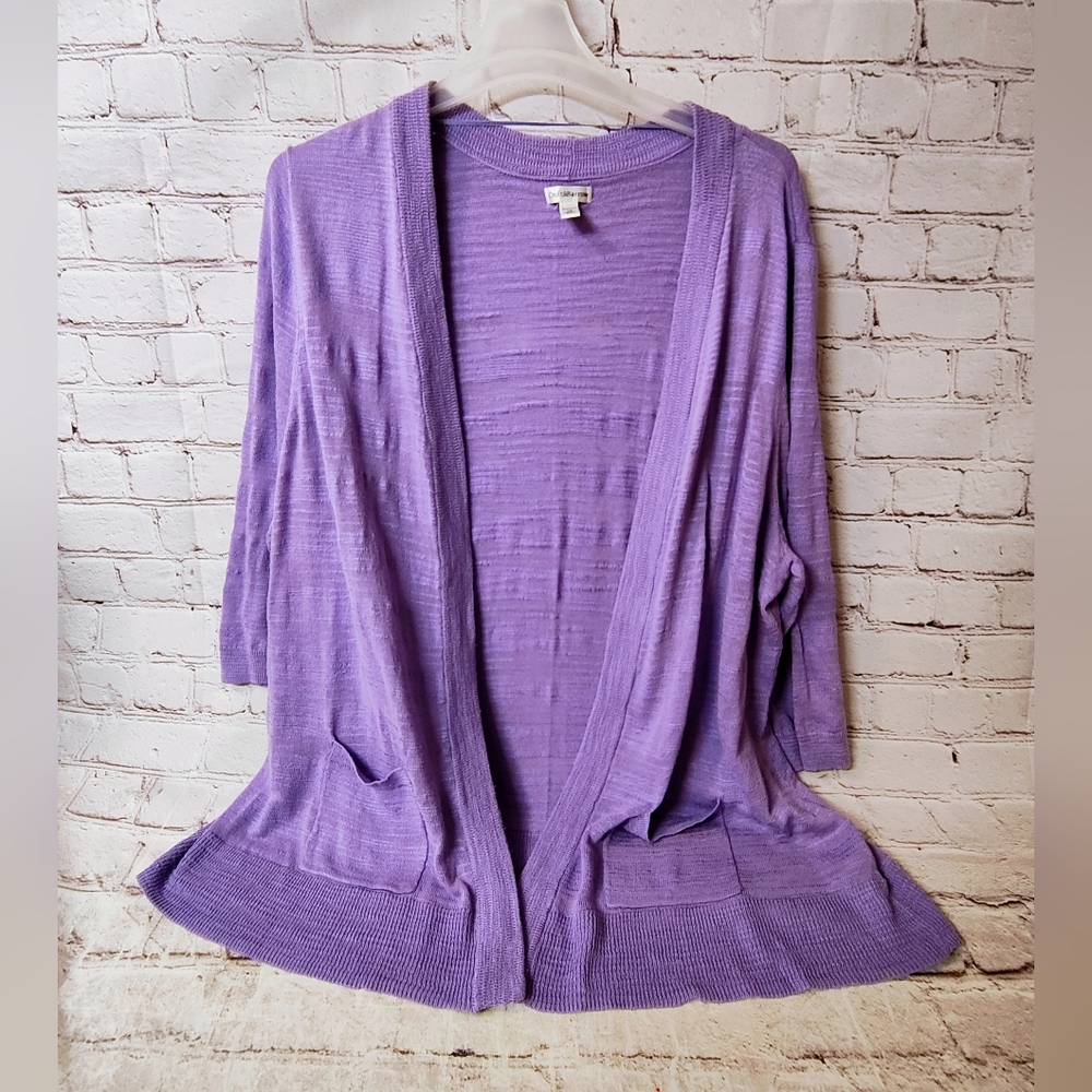 Croft & Barrow Purple Lightweight Open Knit Front Pocket Open Knit 2X Cardigan